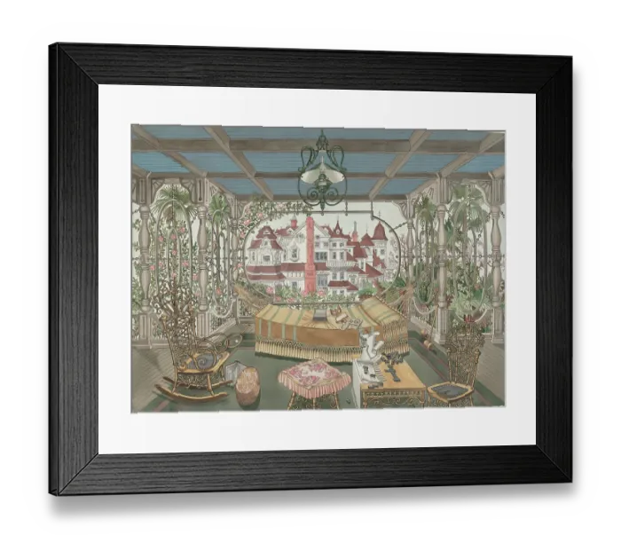 Framed Print : Veranda, 1885, 1935 / 1942. Artist Perkins Harnly Framed Print : Veranda, 1885, 1935 / 1942. Artist Perkins Harnly