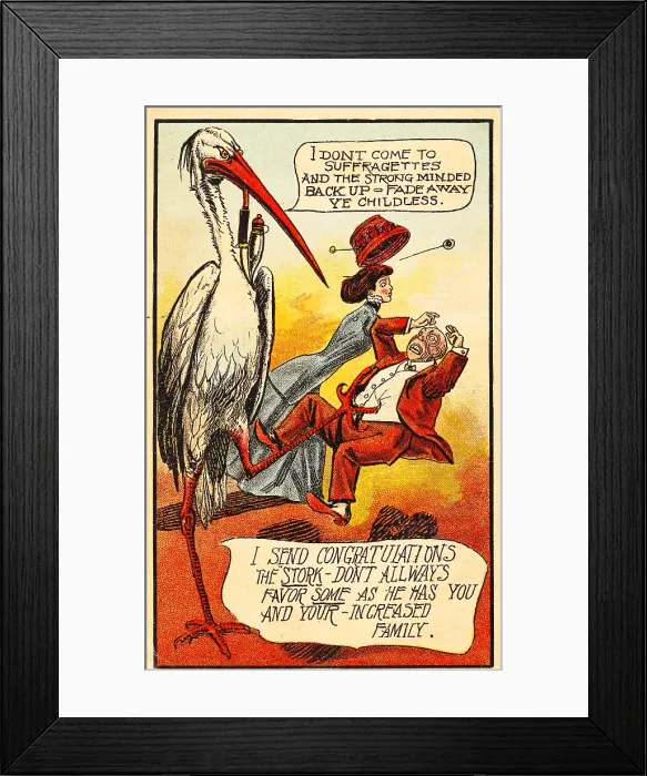 Framed Print : Anti-Suffrage Stork Card Framed Print : Anti-Suffrage Stork Card