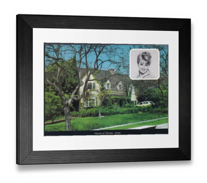 Framed Print : Vintage souvenir postcard of Shirley Jones Hollywood Home, Fabulous Homes of Television and Movie Stars series, ca 1980 Framed Print : Vintage souvenir postcard of Shirley Jones Hollywood Home, Fabulous Homes of Television and Movie Stars series, ca 1980