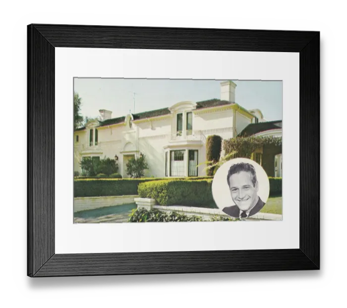 Framed Print : Vintage souvenir postcard, Paul Newman's Home, Movie and Television Star Homes series, 1969 Framed Print : Vintage souvenir postcard, Paul Newman's Home, Movie and Television Star Homes series, 1969