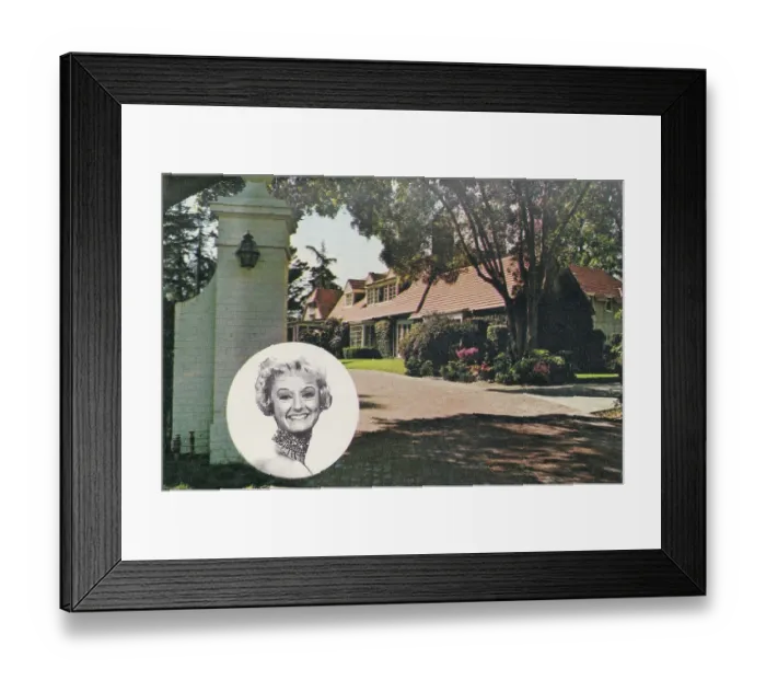 Framed Print : Vintage souvenir postcard, Phyllis Diller's Home, Brentwood, 1969 Framed Print : Vintage souvenir postcard, Phyllis Diller's Home, Brentwood, 1969