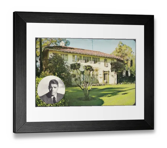 Framed Print : Vintage souvenir postcard, Burt Lancaster's Home, Movie and Television Star Homes series, 1969 Framed Print : Vintage souvenir postcard, Burt Lancaster's Home, Movie and Television Star Homes series, 1969