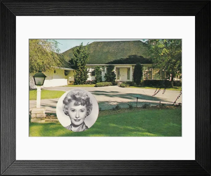 Framed Print : Vintage souvenir postcard, Barbara Stanwyck's Home, Movie and Television Star Homes series, 1969
