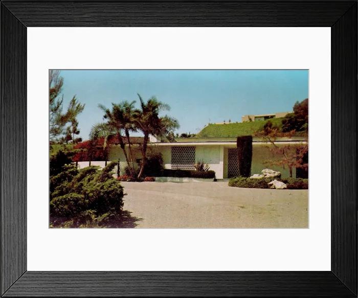 Framed Print : Vintage souvenir postcard, Groucho Marx's Home, Hollywood Homes of the Stars series, ca 1967 Framed Print : Vintage souvenir postcard, Groucho Marx's Home, Hollywood Homes of the Stars series, ca 1967