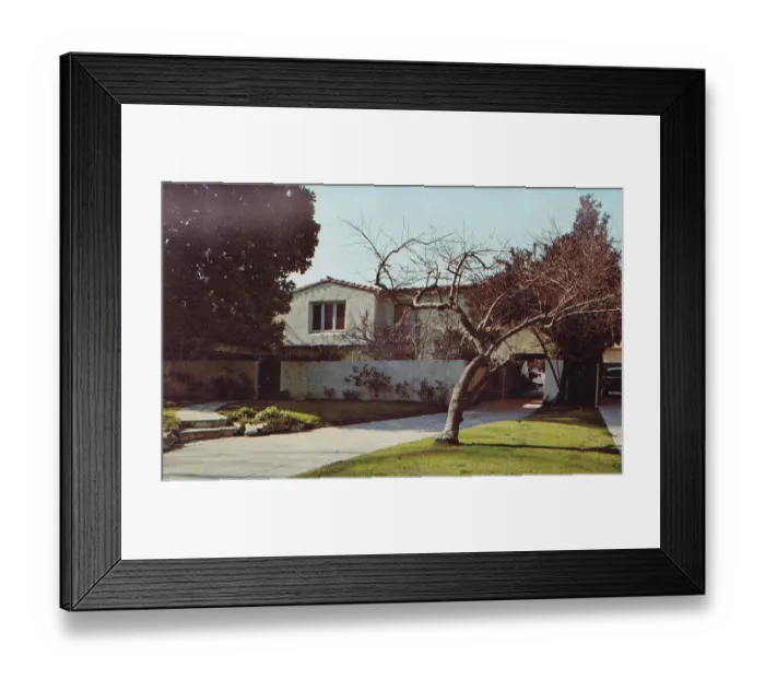 Framed Print : Vintage souvenir postcard, Maureen O'Sullivan's Home, Hollywood Homes of the Stars series, ca 1967 Framed Print : Vintage souvenir postcard, Maureen O'Sullivan's Home, Hollywood Homes of the Stars series, ca 1967