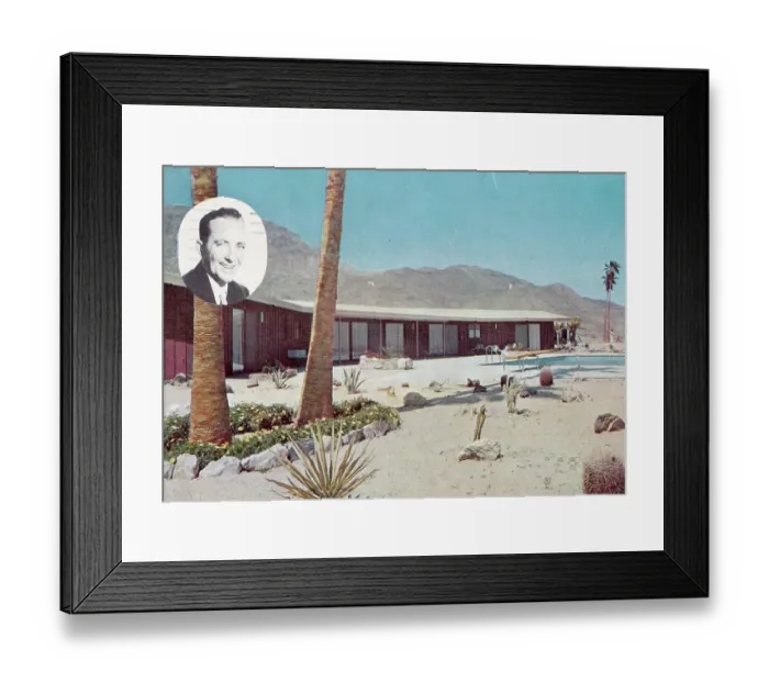 Framed Print : Vintage souvenir postcard, Bing Crosby, Homes of the Stars in Palm Springs, ca 1964-65