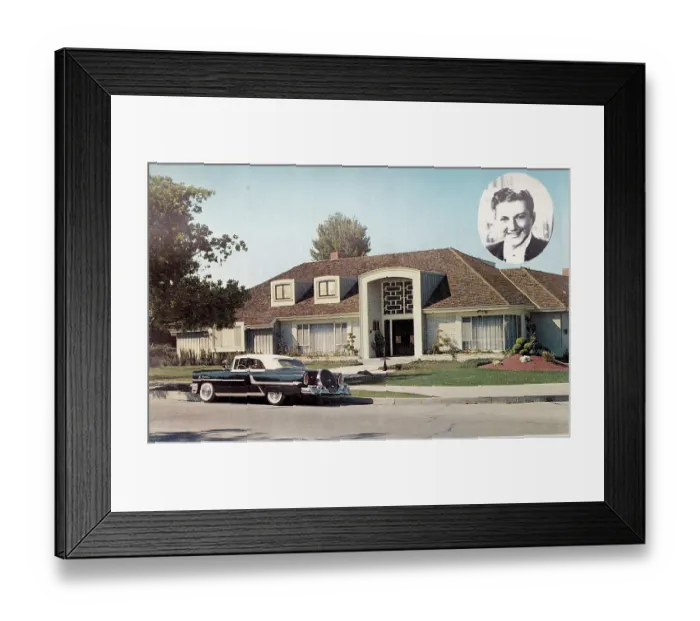 Framed Print : Vintage souvenir postcard, Liberace's Home, Homes of Movie and Television Stars series, ca 1958 Framed Print : Vintage souvenir postcard, Liberace's Home, Homes of Movie and Television Stars series, ca 1958