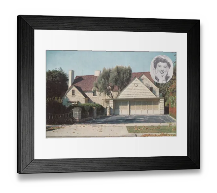 Framed Print : Vintage souvenir postcard, Barbara Stanwyck's Home, Homes of Movie and Television Stars series, ca 1958 Framed Print : Vintage souvenir postcard, Barbara Stanwyck's Home, Homes of Movie and Television Stars series, ca 1958
