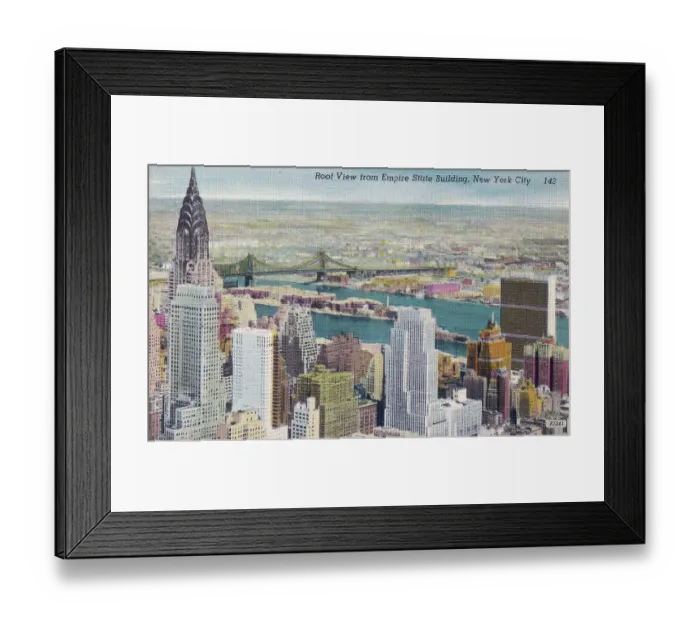 Framed Print : Vintage souvenir postcard, View from Empire State Building, New York City, ca 1953 Framed Print : Vintage souvenir postcard, View from Empire State Building, New York City, ca 1953