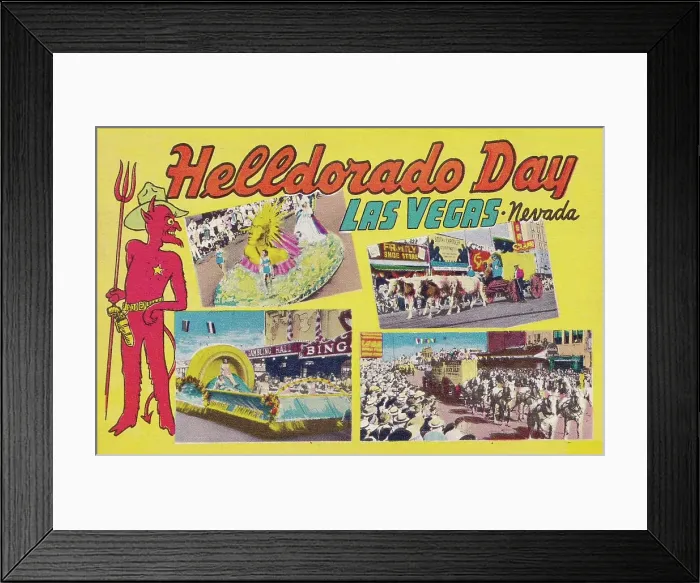 Framed Print : Vintage souvenir postcard, Helldorado Days, Greetings from Las Vegas series, 1951 Framed Print : Vintage souvenir postcard, Helldorado Days, Greetings from Las Vegas series, 1951