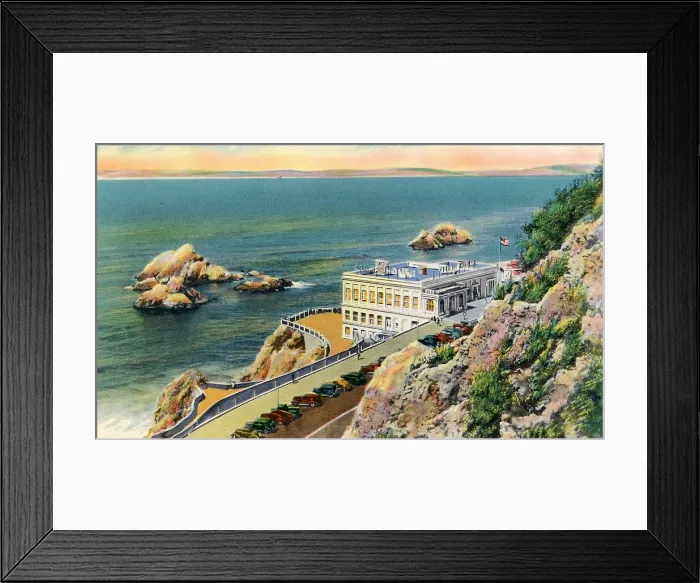 Framed Print : Vintage souvenir postcard, Cliff House and Sutro Baths, San Francisco, California, ca 1947 Framed Print : Vintage souvenir postcard, Cliff House and Sutro Baths, San Francisco, California, ca 1947