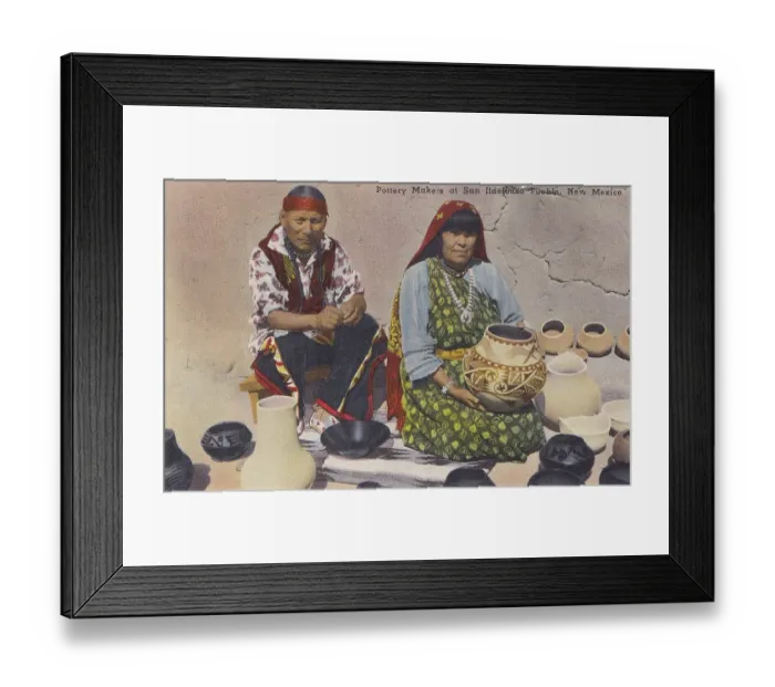 Framed Print : Vintage souvenir postcard, Pueblo de San Ildefonso Pottery, Greetings from New Mexico series, ca 1948 Framed Print : Vintage souvenir postcard, Pueblo de San Ildefonso Pottery, Greetings from New Mexico series, ca 1948