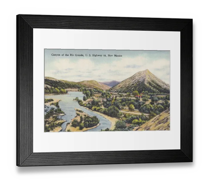 Framed Print : Vintage souvenir postcard, Rio Grande, Greetings from New Mexico series, ca 1948