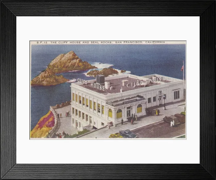 Framed Print : Vintage souvenir postcard, The Cliff House, San Francisco, ca 1945 Framed Print : Vintage souvenir postcard, The Cliff House, San Francisco, ca 1945