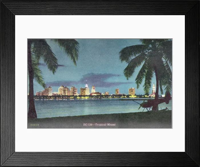 Framed Print : Vintage souvenir postcard, Tropical Miami, Florida, ca 1945 Framed Print : Vintage souvenir postcard, Tropical Miami, Florida, ca 1945