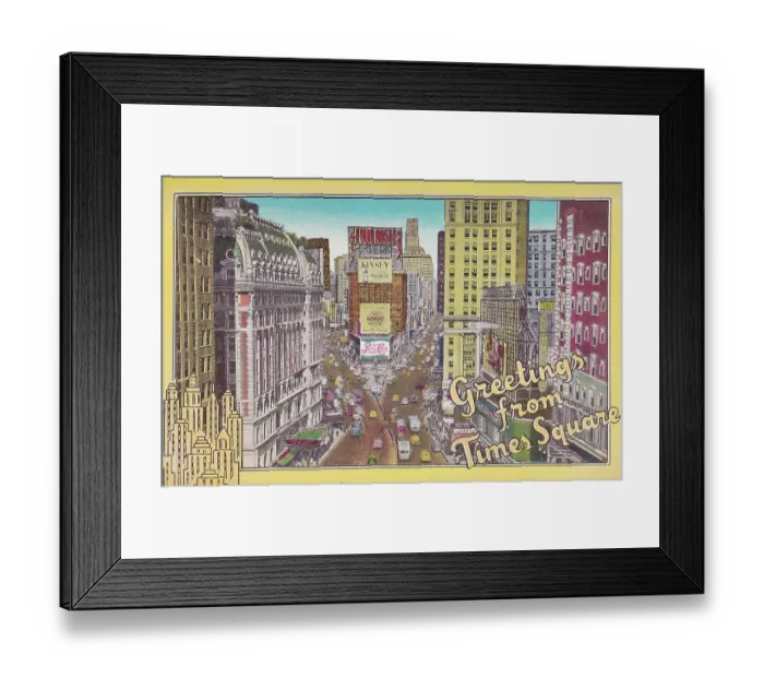 Framed Print : Vintage souvenir postcard, Greetings from Times Square, NYC, New York, ca 1944 Framed Print : Vintage souvenir postcard, Greetings from Times Square, NYC, New York, ca 1944