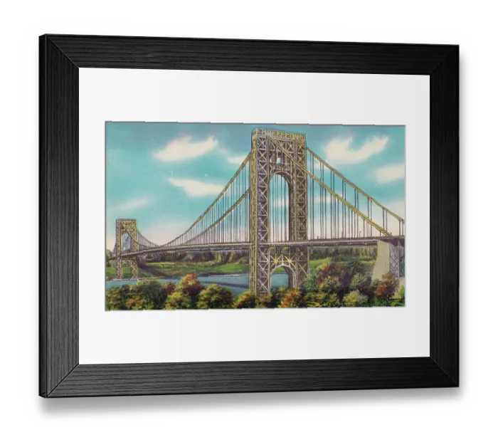 Framed Print : Vintage souvenir postcard, George Washington Bridge, New York City, ca 1944 Framed Print : Vintage souvenir postcard, George Washington Bridge, New York City, ca 1944