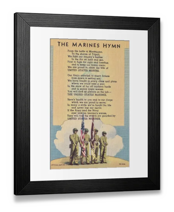 Framed Print : Vintage postcard series, The Marines Hymn, 1944 Framed Print : Vintage postcard series, The Marines Hymn, 1944