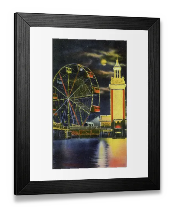 Framed Print : Vintage souvenir postcard, Steeplechase Amusement Park, Coney Island Beach and Boardwalk, Brooklyn, New York City, 1944 Framed Print : Vintage souvenir postcard, Steeplechase Amusement Park, Coney Island Beach and Boardwalk, Brooklyn, New York City, 1944