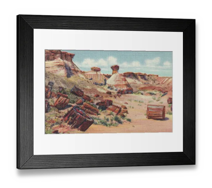 Framed Print : Vintage souvenir postcard, Petrified Forest National Park, Arizona, ca 1943