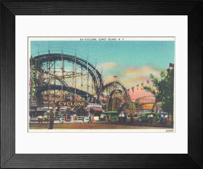 Framed Print : Vintage souvenir postcard, Coney Island, The Cyclone, Brooklyn, New York City, 1940 Framed Print : Vintage souvenir postcard, Coney Island, The Cyclone, Brooklyn, New York City, 1940