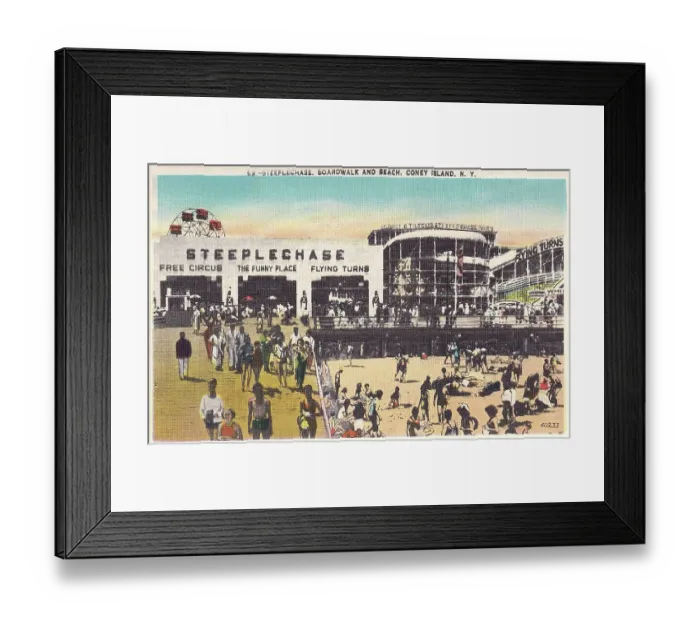 Framed Print : Vintage souvenir postcard, Coney Island, Steeplechase Park, Brooklyn, New York City, ca 1942 Framed Print : Vintage souvenir postcard, Coney Island, Steeplechase Park, Brooklyn, New York City, ca 1942