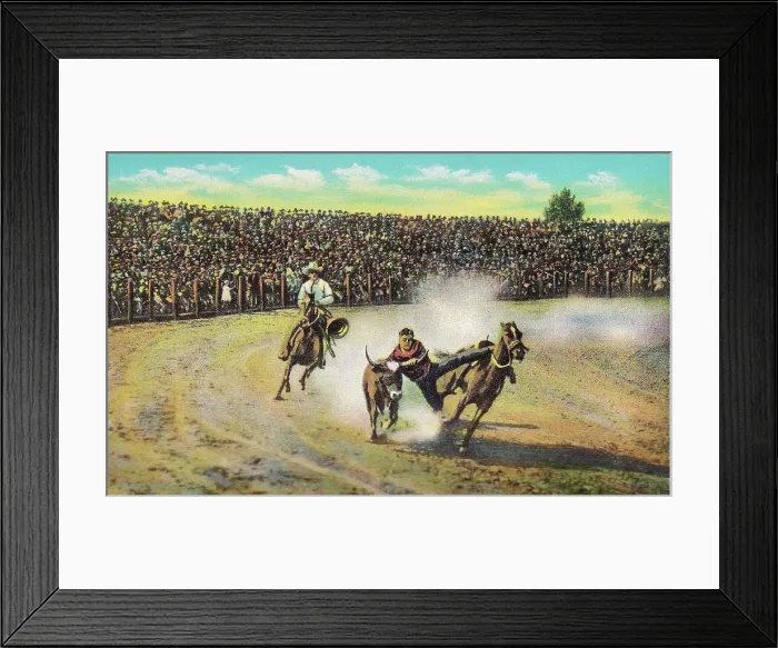 Framed Print : Vintage souvenir postcard, Rodeo, Cowboy and Indian Life of the Great West series, ca 1942 Framed Print : Vintage souvenir postcard, Rodeo, Cowboy and Indian Life of the Great West series, ca 1942