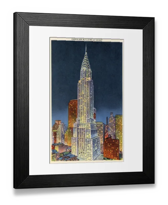 Framed Print : Vintage souvenir postcard, Chrysler Building, NYC, New York, ca 1942 Framed Print : Vintage souvenir postcard, Chrysler Building, NYC, New York, ca 1942