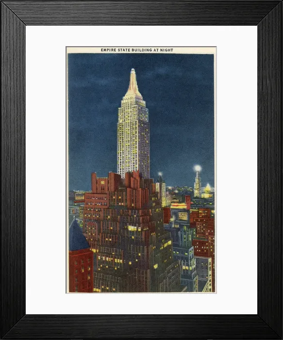 Framed Print : Vintage souvenir postcard, Empire State Building, NYC, New York, ca 1942 Framed Print : Vintage souvenir postcard, Empire State Building, NYC, New York, ca 1942