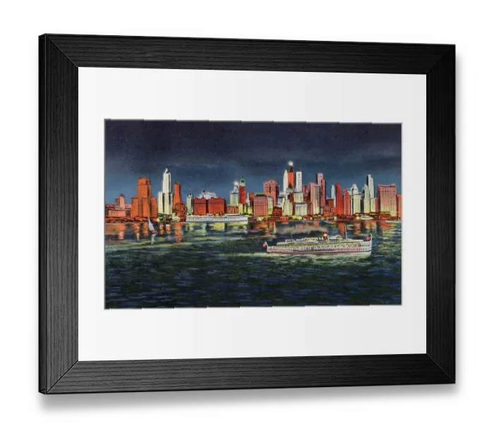 Framed Print : Vintage souvenir postcard, Downtown Manhattan Skyline, NYC, New York, ca 1942 Framed Print : Vintage souvenir postcard, Downtown Manhattan Skyline, NYC, New York, ca 1942