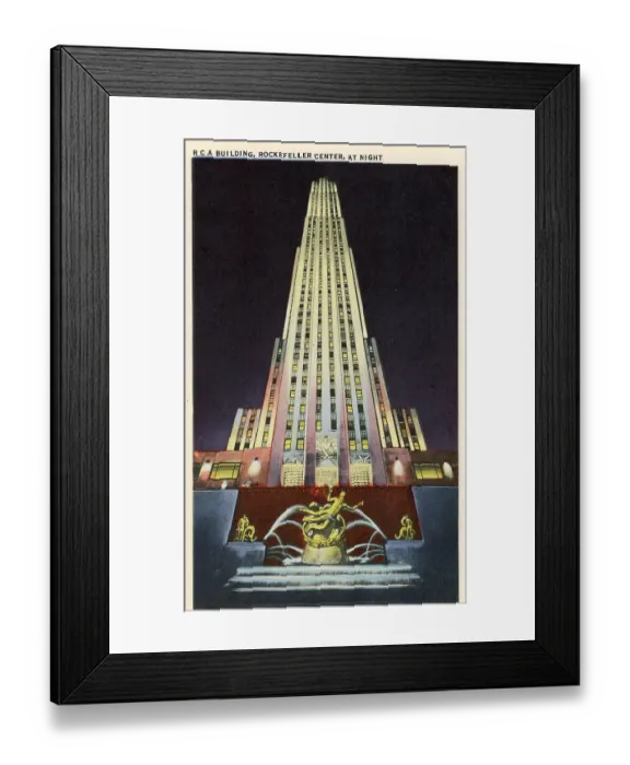 Framed Print : Vintage souvenir postcard, Rockefeller Center, NYC, New York, ca 1942 Framed Print : Vintage souvenir postcard, Rockefeller Center, NYC, New York, ca 1942