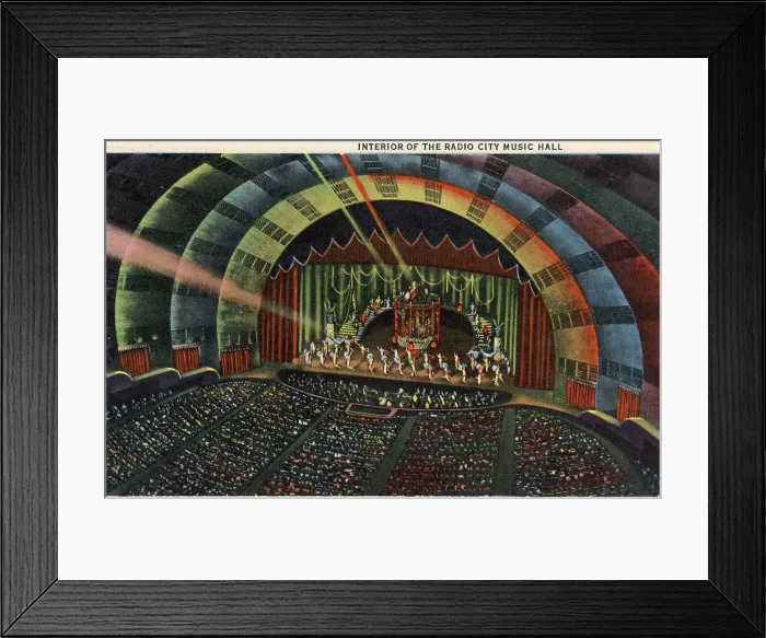 Framed Print : Vintage souvenir postcard, Radio City Music Hall, NYC, New York, ca 1942 Framed Print : Vintage souvenir postcard, Radio City Music Hall, NYC, New York, ca 1942