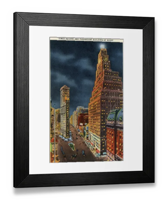 Framed Print : Vintage souvenir postcard, Times Square at Night, ca 1942 Framed Print : Vintage souvenir postcard, Times Square at Night, ca 1942