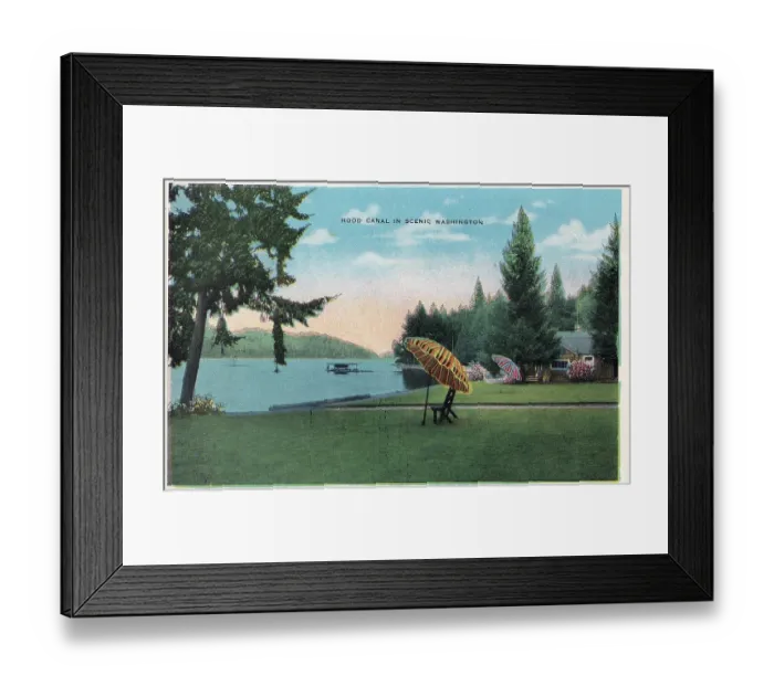 Framed Print : Vintage souvenir postcard, Hood Canal, Washington state, ca 1942 Framed Print : Vintage souvenir postcard, Hood Canal, Washington state, ca 1942