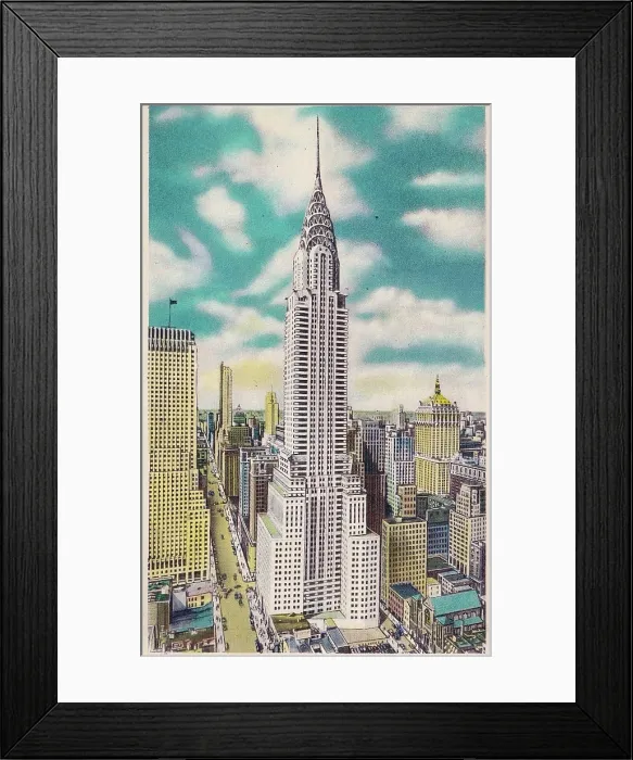 Framed Print : Vintage souvenir postcard, Chrysler Building, NYC, New York, ca 1941 Framed Print : Vintage souvenir postcard, Chrysler Building, NYC, New York, ca 1941