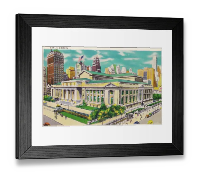 Framed Print : Vintage souvenir postcard, New York Public Library, NYC, New York, ca 1941 Framed Print : Vintage souvenir postcard, New York Public Library, NYC, New York, ca 1941