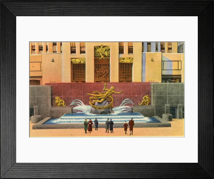 Framed Print : Vintage souvenir postcard, Rockefeller Center, NYC, New York, ca 1941 Framed Print : Vintage souvenir postcard, Rockefeller Center, NYC, New York, ca 1941