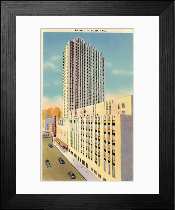 Framed Print : Vintage souvenir postcard, Rockefeller Center, NYC, New York, ca 1941 Framed Print : Vintage souvenir postcard, Rockefeller Center, NYC, New York, ca 1941