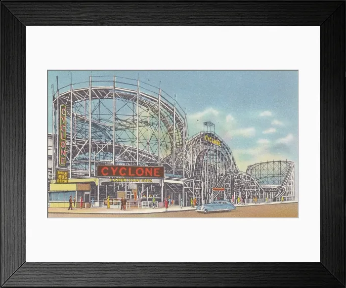 Framed Print : Vintage souvenir postcard, Coney Island, The Cyclone, Brooklyn, New York City, 1940 Framed Print : Vintage souvenir postcard, Coney Island, The Cyclone, Brooklyn, New York City, 1940