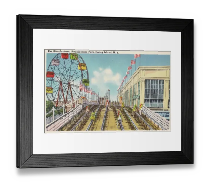 Framed Print : Vintage souvenir postcard, Coney Island, Steeplechase Park, Brooklyn, New York City, 1940 Framed Print : Vintage souvenir postcard, Coney Island, Steeplechase Park, Brooklyn, New York City, 1940