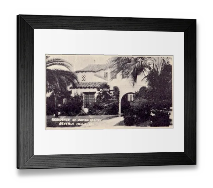 Framed Print : Vintage souvenir postcard, James Cagney's Home, Hollywood Homes series, ca 1938 Framed Print : Vintage souvenir postcard, James Cagney's Home, Hollywood Homes series, ca 1938