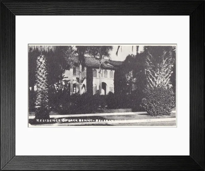 Framed Print : Vintage souvenir postcard, Jack Benny's Home, Hollywood Homes series, ca 1938 Framed Print : Vintage souvenir postcard, Jack Benny's Home, Hollywood Homes series, ca 1938
