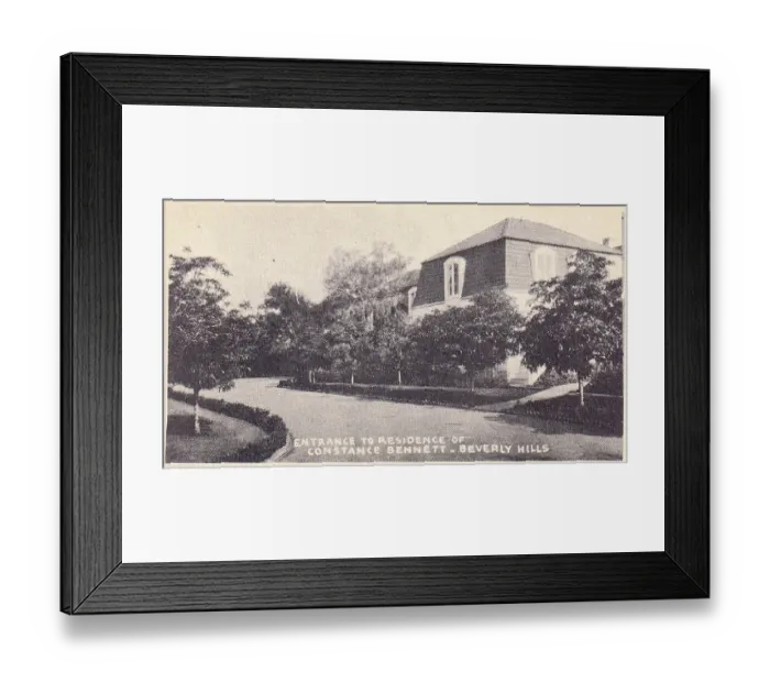 Framed Print : Vintage souvenir postcard, Constance Bennett's Home, Hollywood Homes series, ca 1938 Framed Print : Vintage souvenir postcard, Constance Bennett's Home, Hollywood Homes series, ca 1938