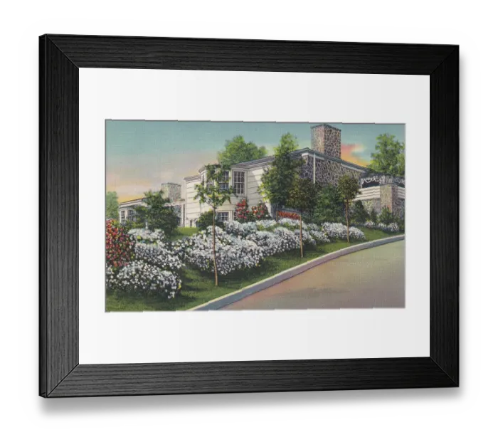 Framed Print : Vintage souvenir postcard, Ginger Roger's Home, Movie Star Homes series, ca 1938 Framed Print : Vintage souvenir postcard, Ginger Roger's Home, Movie Star Homes series, ca 1938