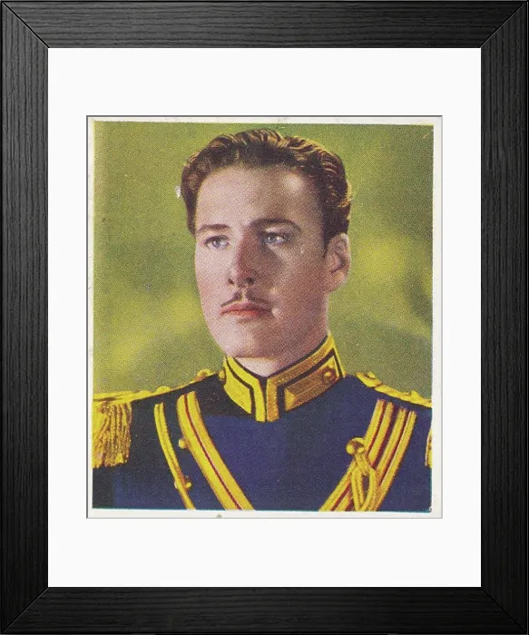 Framed Print : Errol Flynn as Major Geoffrey Vickers, Characters Come to Life series, collectible tobacco card, 1938