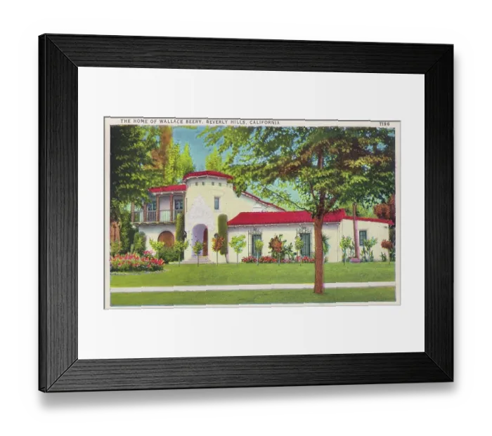 Framed Print : Vintage souvenir postcard, Wallace Beery's Home, Homes of the Stars series, ca 1937 Framed Print : Vintage souvenir postcard, Wallace Beery's Home, Homes of the Stars series, ca 1937