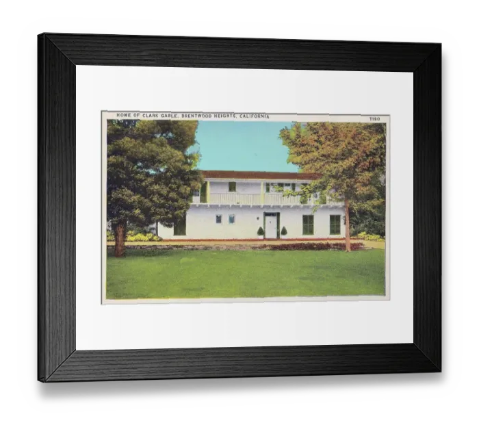 Framed Print : Vintage souvenir postcard, Clark Gable's Home, Homes of the Stars series, ca 1937 Framed Print : Vintage souvenir postcard, Clark Gable's Home, Homes of the Stars series, ca 1937