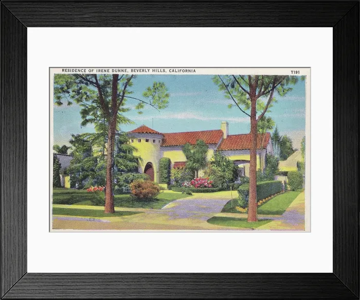 Framed Print : Vintage souvenir postcard, Irene Dunne's Home, Homes of the Stars series, ca 1937 Framed Print : Vintage souvenir postcard, Irene Dunne's Home, Homes of the Stars series, ca 1937