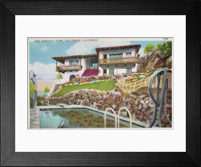 Framed Print : Vintage souvenir postcard, Ann Harding's Home, Homes of the Stars series, ca 1937