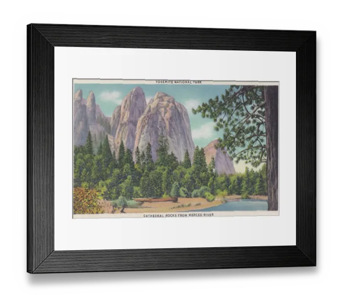 Framed Print : Vintage souvenir postcard, Scenic Gems of Yosemite National Park series, 1937